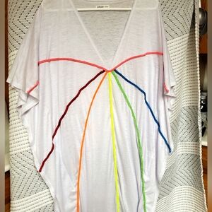 Pitusa White Coverup with Rainbow Accents